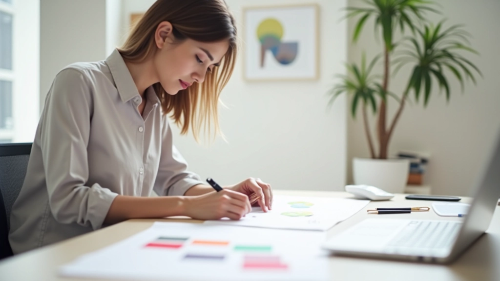 Designer sketching minimalist interface wireframes and navigation layouts at organized workspace
