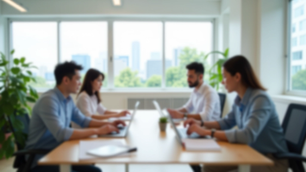 Team of designers and interface specialists working in minimalist office environment